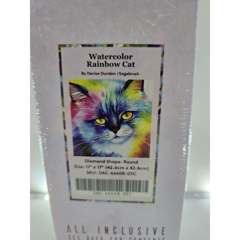 Diamond Art Club Watercolor Rainbow Cat Denise Dundon Round 17x17 NEW Sealed